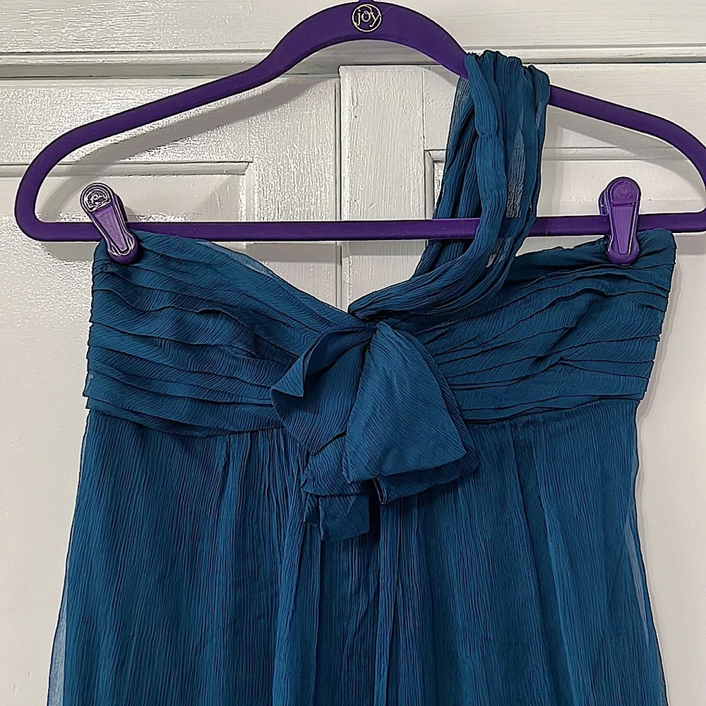 Amsale Silk Teal One Shoulder Strap Dress - Picture 6 of 14
